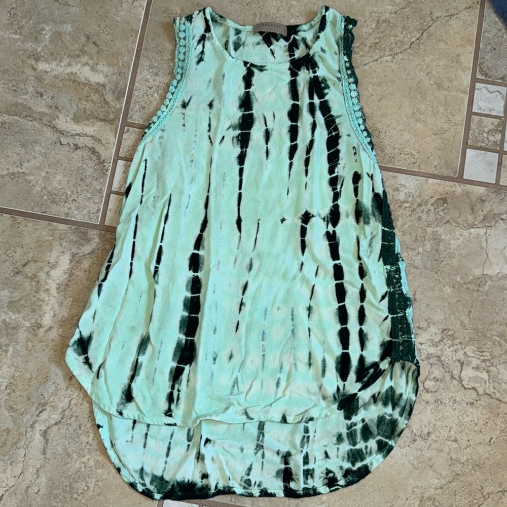 Green Tie dye tank for women, small.
